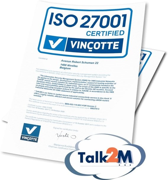 HMS ha recibido la certificación ISO27001 para eWON® Talk2M